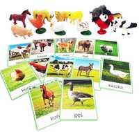 Figurki i karty obrazkowe - zwierzęta gospodarskie Montessori 12SZT