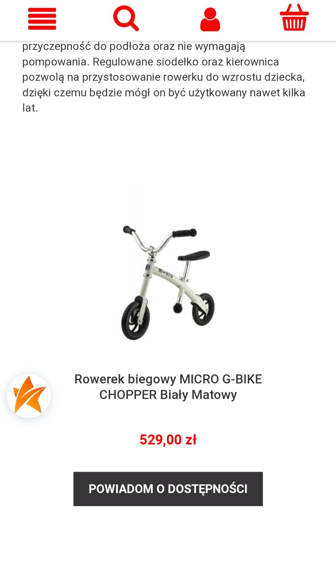 Rowerek biegowy 2-5 lat od Micro-G bike Chopper