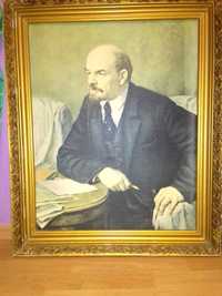 Картина В.И.Ленин -репродукция на ткани в раме ссср