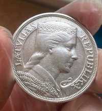 5 лат 1929р. 5 lati. Латвія монета Срібло. Латиш. В капсулі-гігант