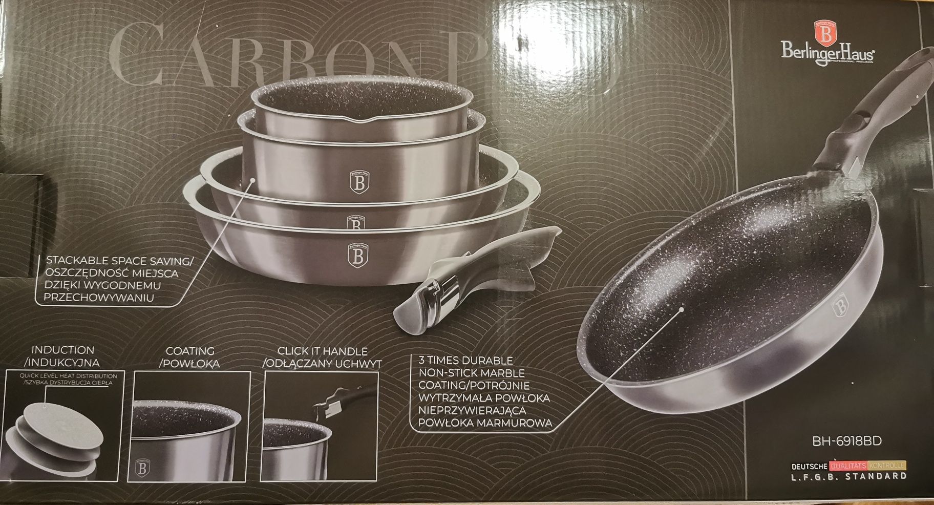 Zestaw garnków carbon pro 9 części