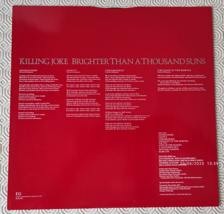 Killing Joke - Brighter Than A Thousand Suns LP