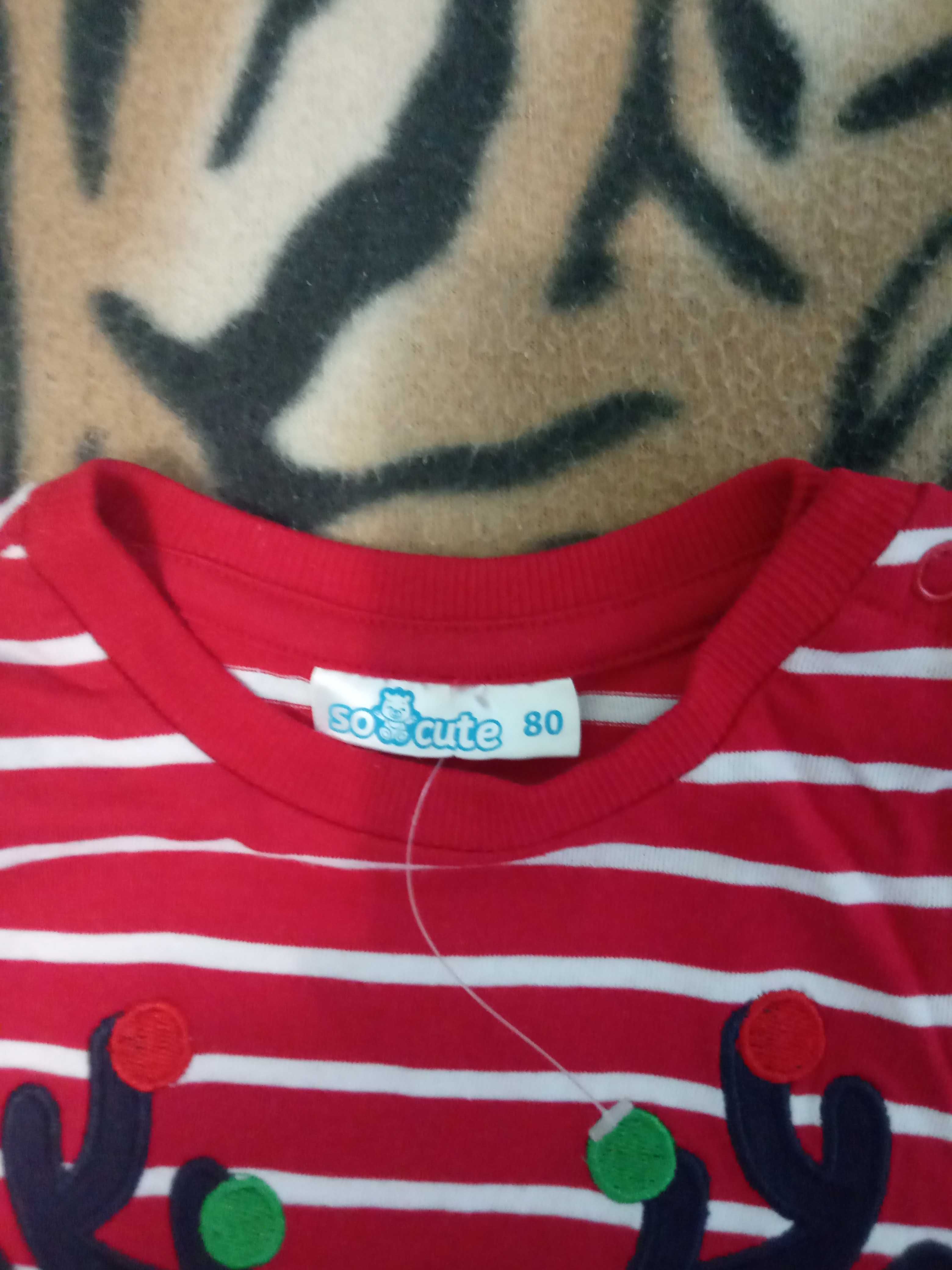 Nowa czerwona bluzka bluza dziecięca w paski renifer Pepco 80