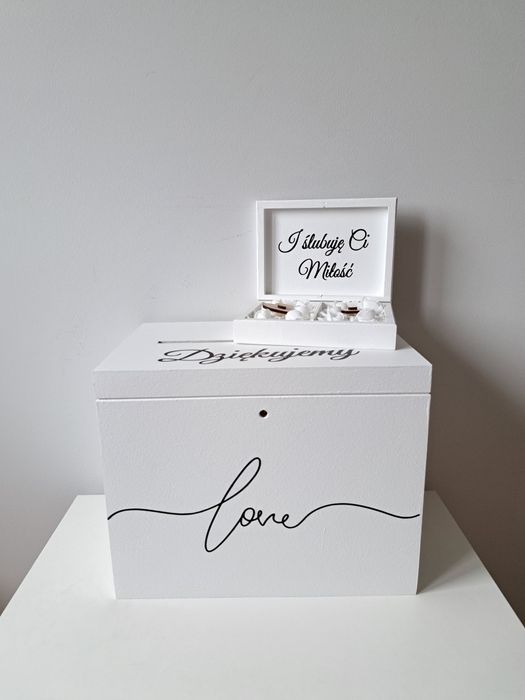 Srebrny napis Love pudełko na koperty Pudełko na obrączki