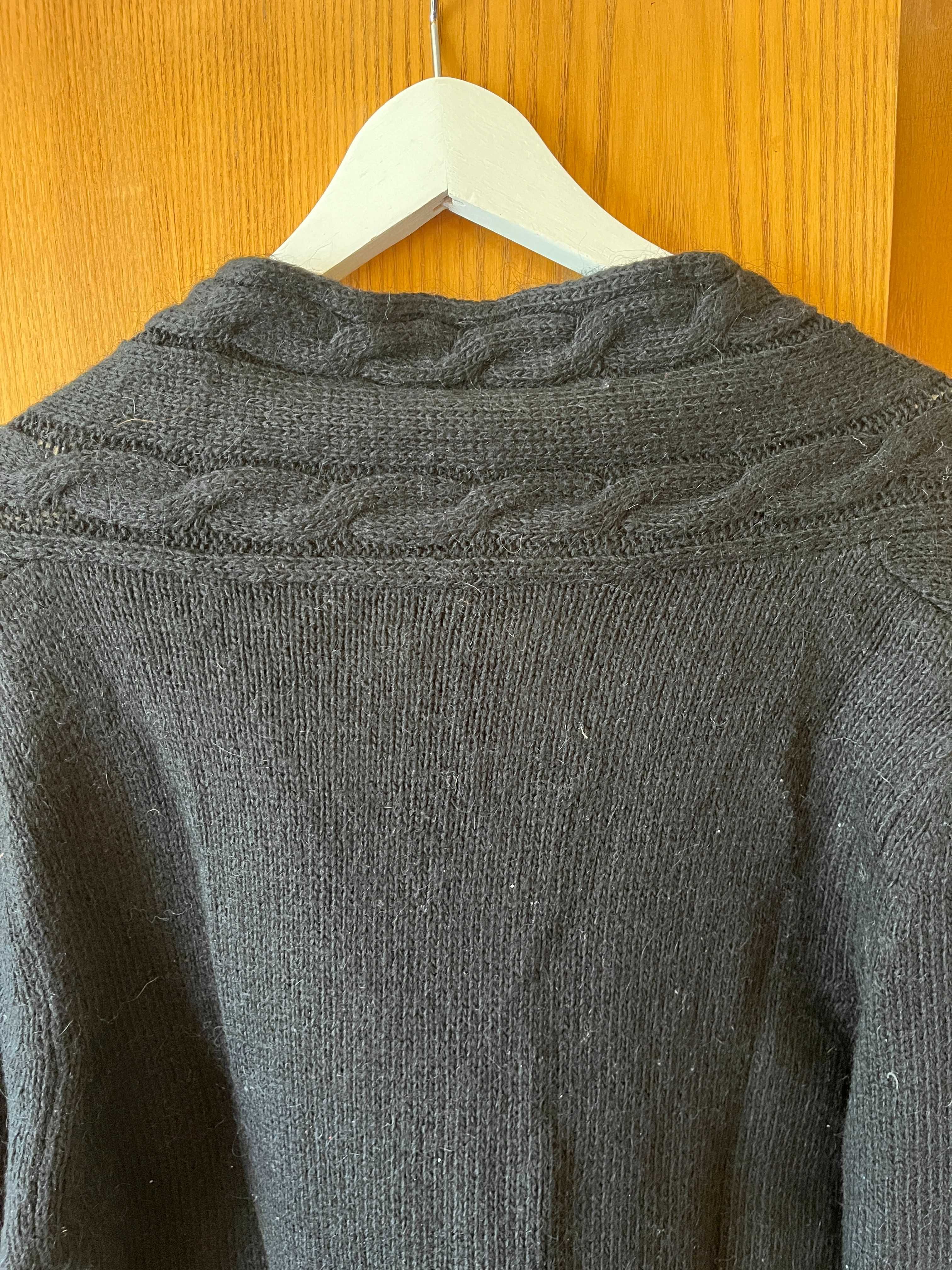 Sweter czarny długi, gruby, pleciony, M/L, Moher 30%