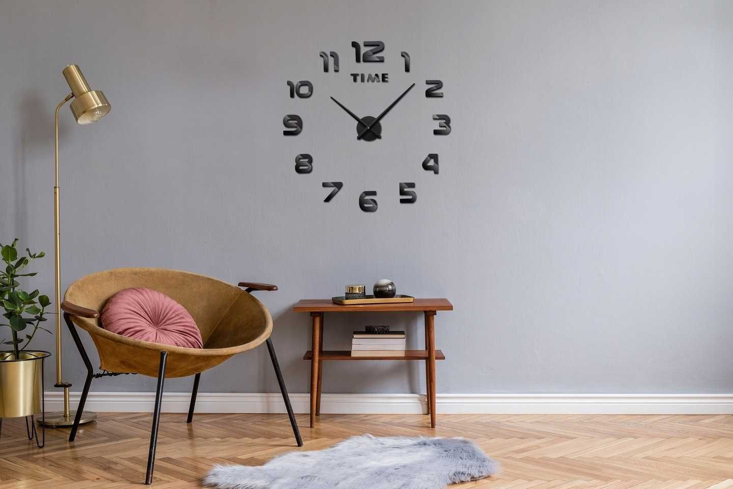 NOWY duży zegar ścienny 3D DIY cichy czarny połysk  do salonu loft XL