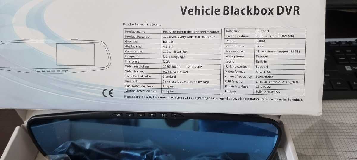 Wideorejestrator Kamera samochodowa Lusterko VehicleBox DVR