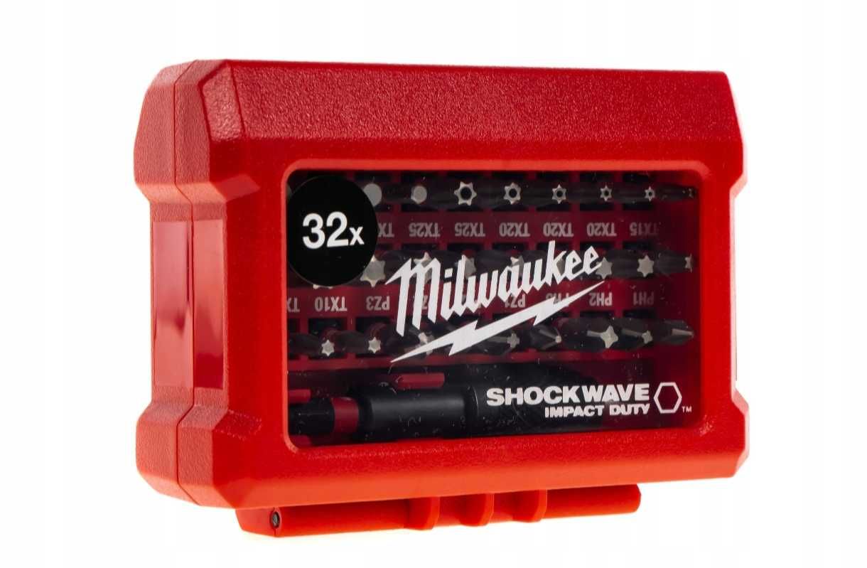 Duża Ilość Bitów Udarowych Milwaukee 32 szt. Walizka z Uchwytem na Pas