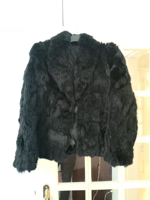 Casaco de pele de coelho - Preto, tamanho: M