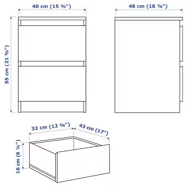 MALM Komoda Nocna Ikea 2 szuflady, biały połysk 40x55 Nowa w kartonie