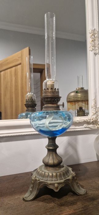 Lampa naftowa Francuska Mosiądz Piękna
