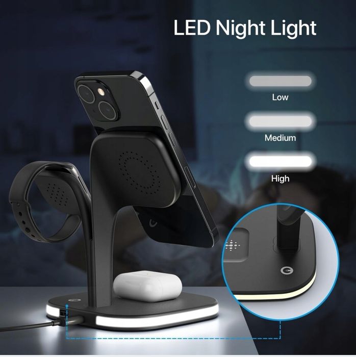 Bezprzewodowa Stacja Ładująca Iphone 15/14/13 Apple Watch Airpods Mags