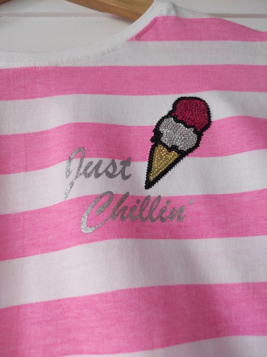 T-shirt bluzeczka biało różowa paski, cekiny Primark rozmiar 164