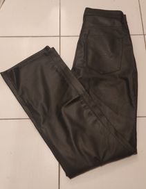 Spodnie z wysokim stanem czarne PU skórzane imitacja skóry H&M