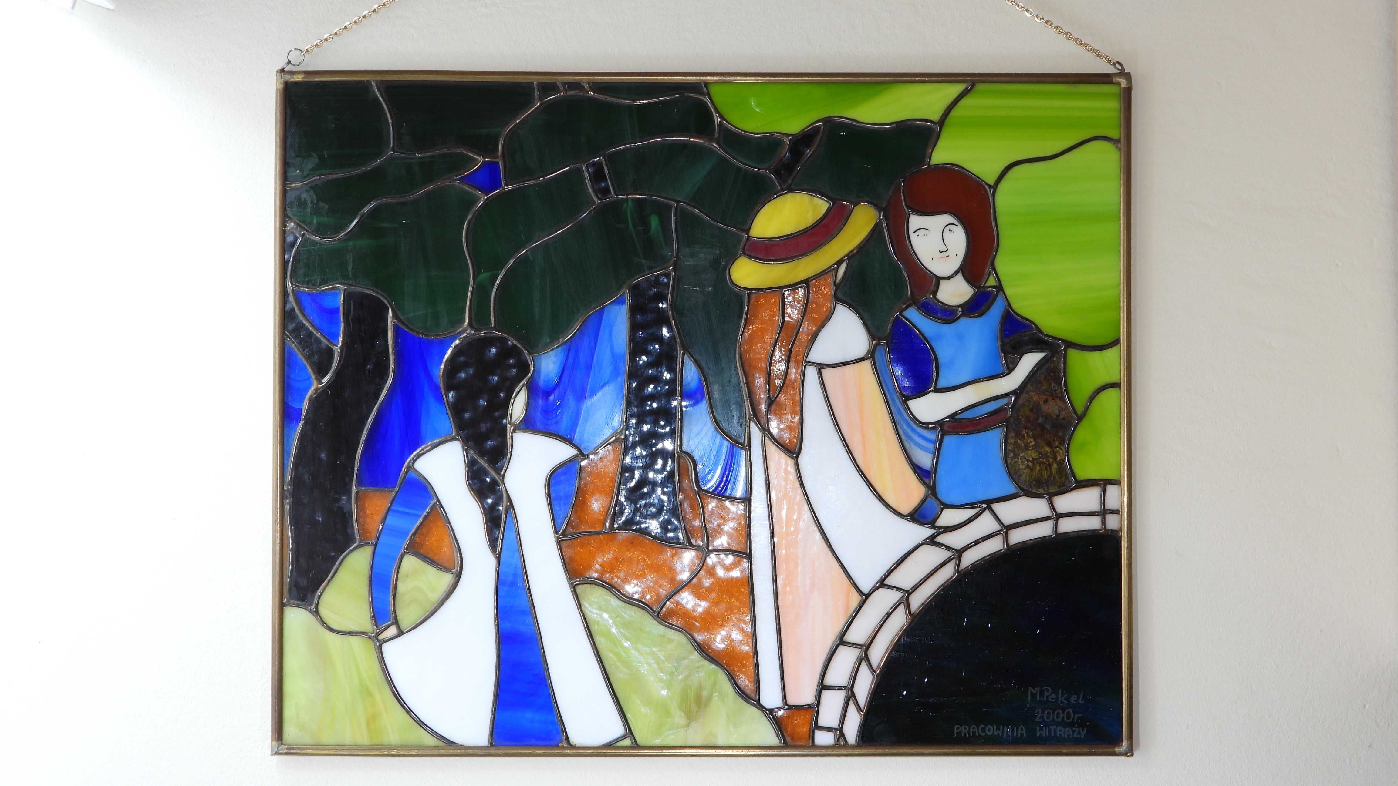 Witraż artystyczny 40x50 cm, szkło Tiffany, sygnowany, unikat