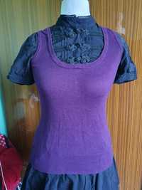 Gotycki sweterek z koszulą 2w1 ciemny fiolet pastelgoth