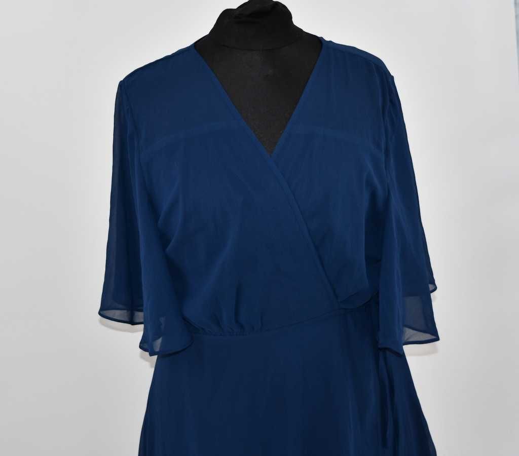 Granatowa elegancka sukienka kopertowa Boohoo 50/52 maxi plus size