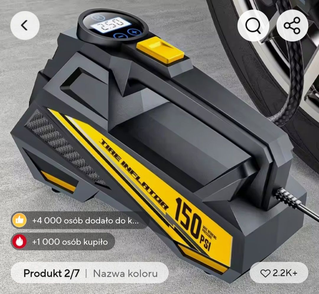Pompka kompresor samochodowy, motorowy, rowerowy  12 V.