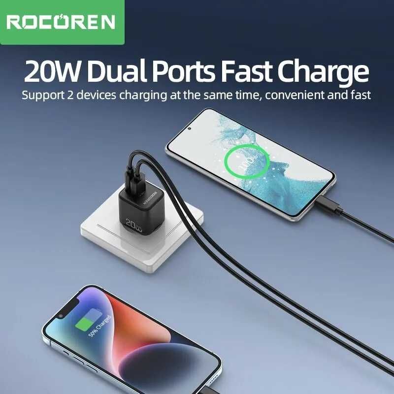Блок для зарядки телефона Rocoren 20w вход Type C и USB