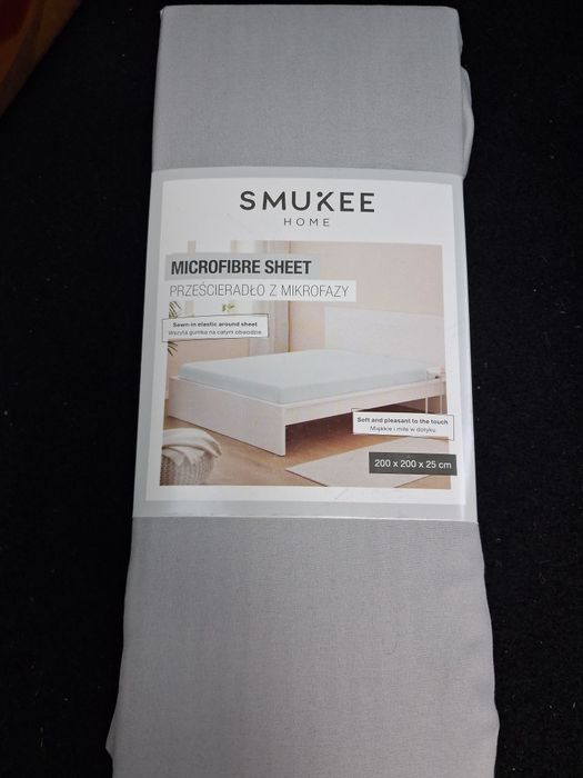 Prześcieradło smukee 200x200 miękkie miłe w dotyku nowe szare błękitne