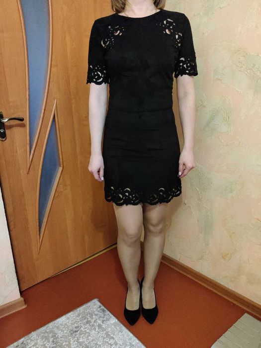 Чорна міні сукня під замшу, чорне замшеве плаття 42р.