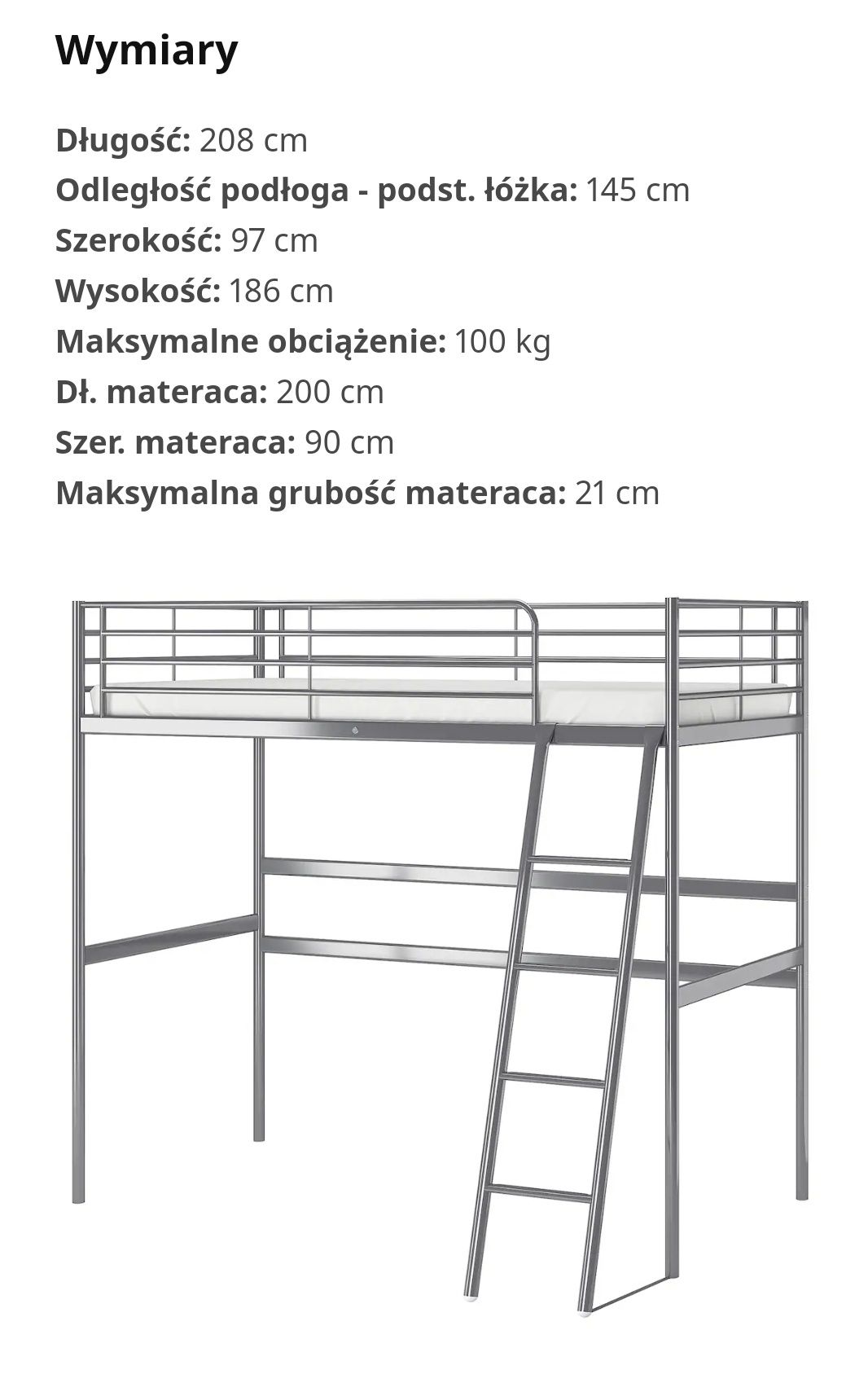 Łóżko na antresoli piętrowe antresola 90x200