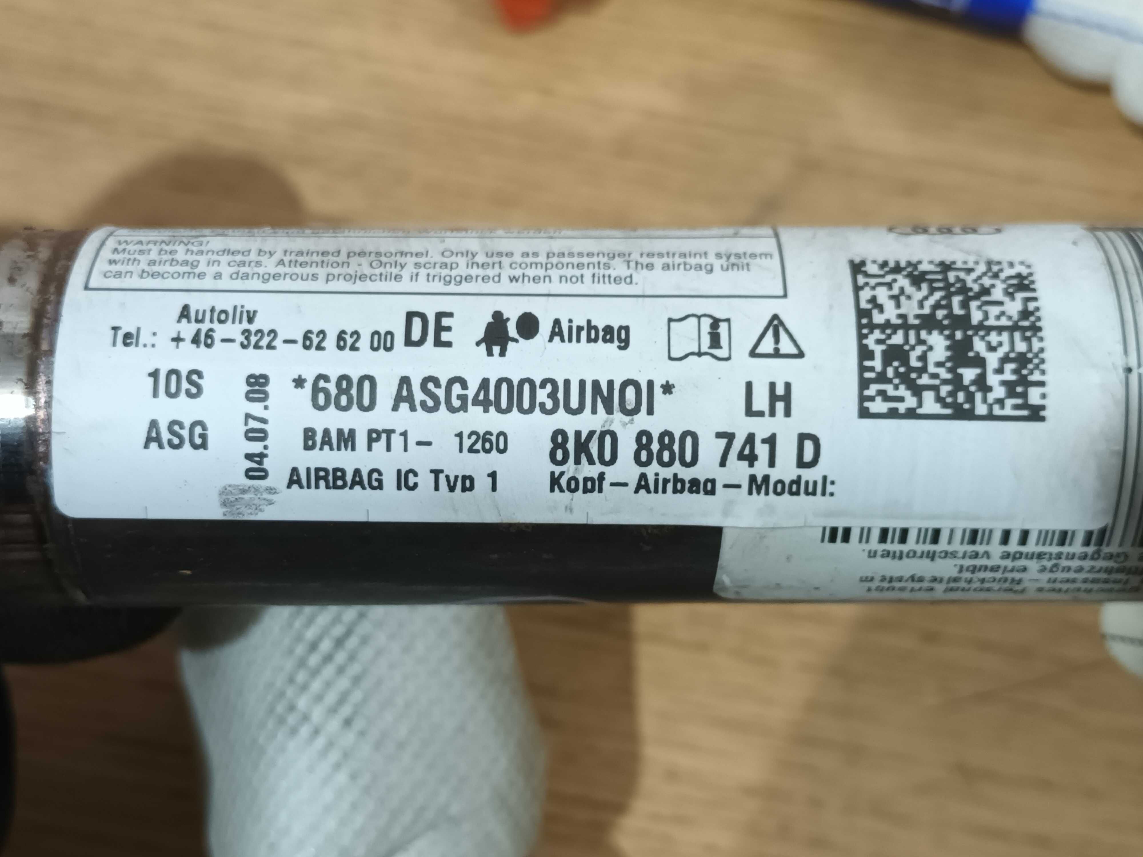 Kurtyna AirBag Air Bag Lewa AUDI A4 B8 S4 sedan Avant kombi