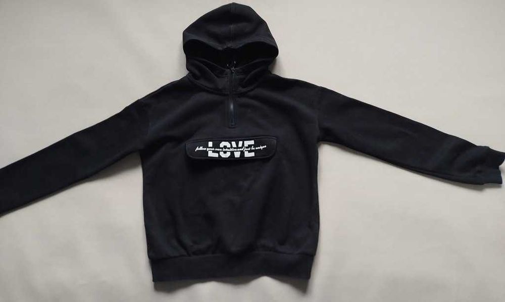 Bluza z kapturem czarna bawełniana LOVE H&M 140-146 cm 10 - 11 lat