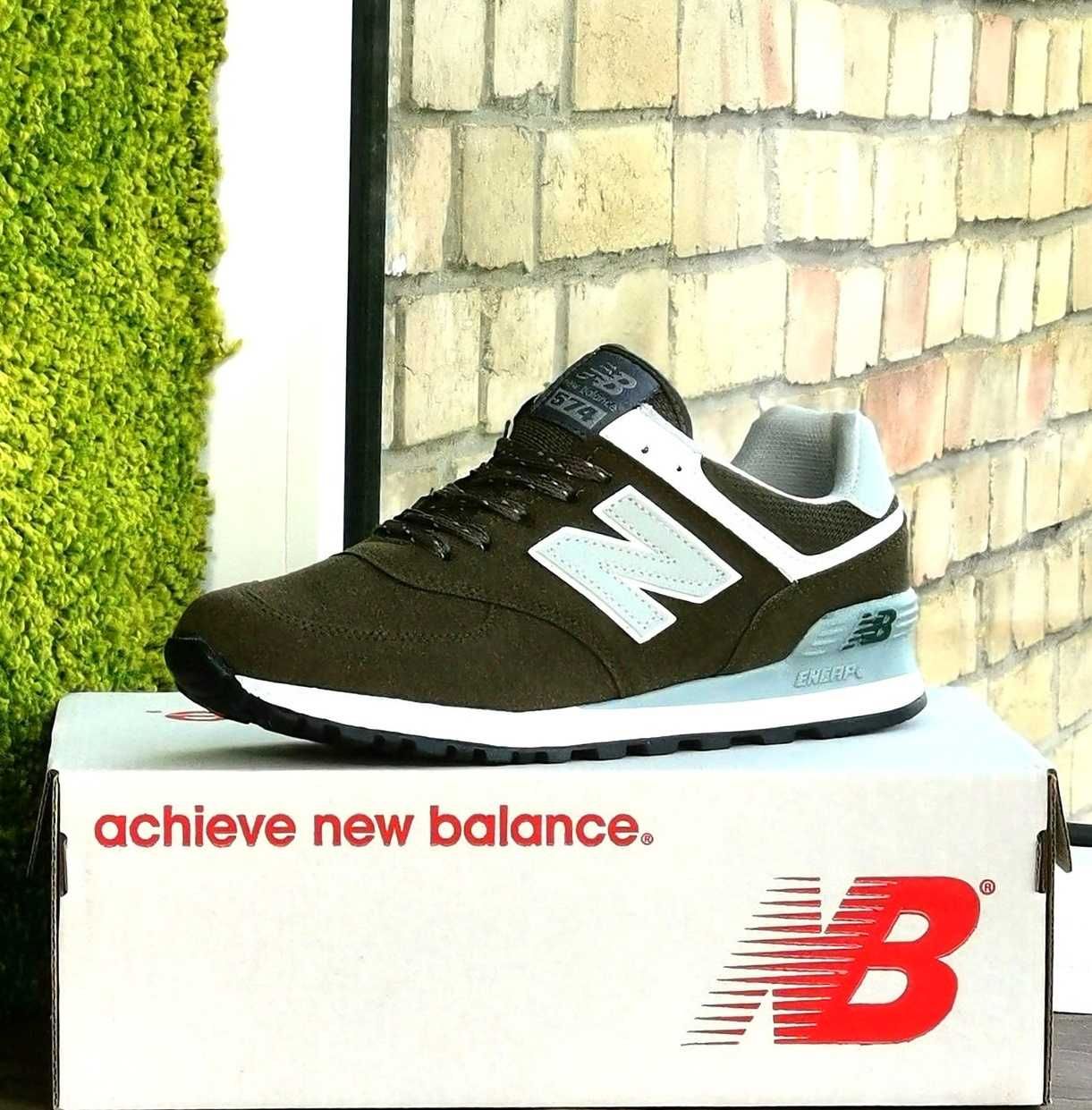 Кроссовки Нью Беланс 574 Зелёные Хаки Мужские Замшевые New Balance