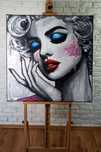 Duży ręcznie malowany obraz akrylowy czarno biały Marilyn Monroe loft