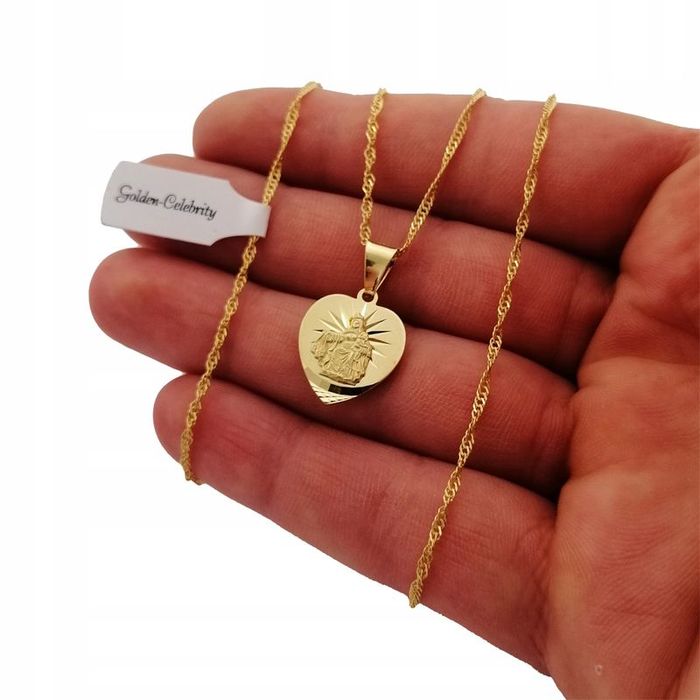 Złoty Łańcuszek + Medalik Serce Szkaplerz+grawer Gratis Prezent Na Chr