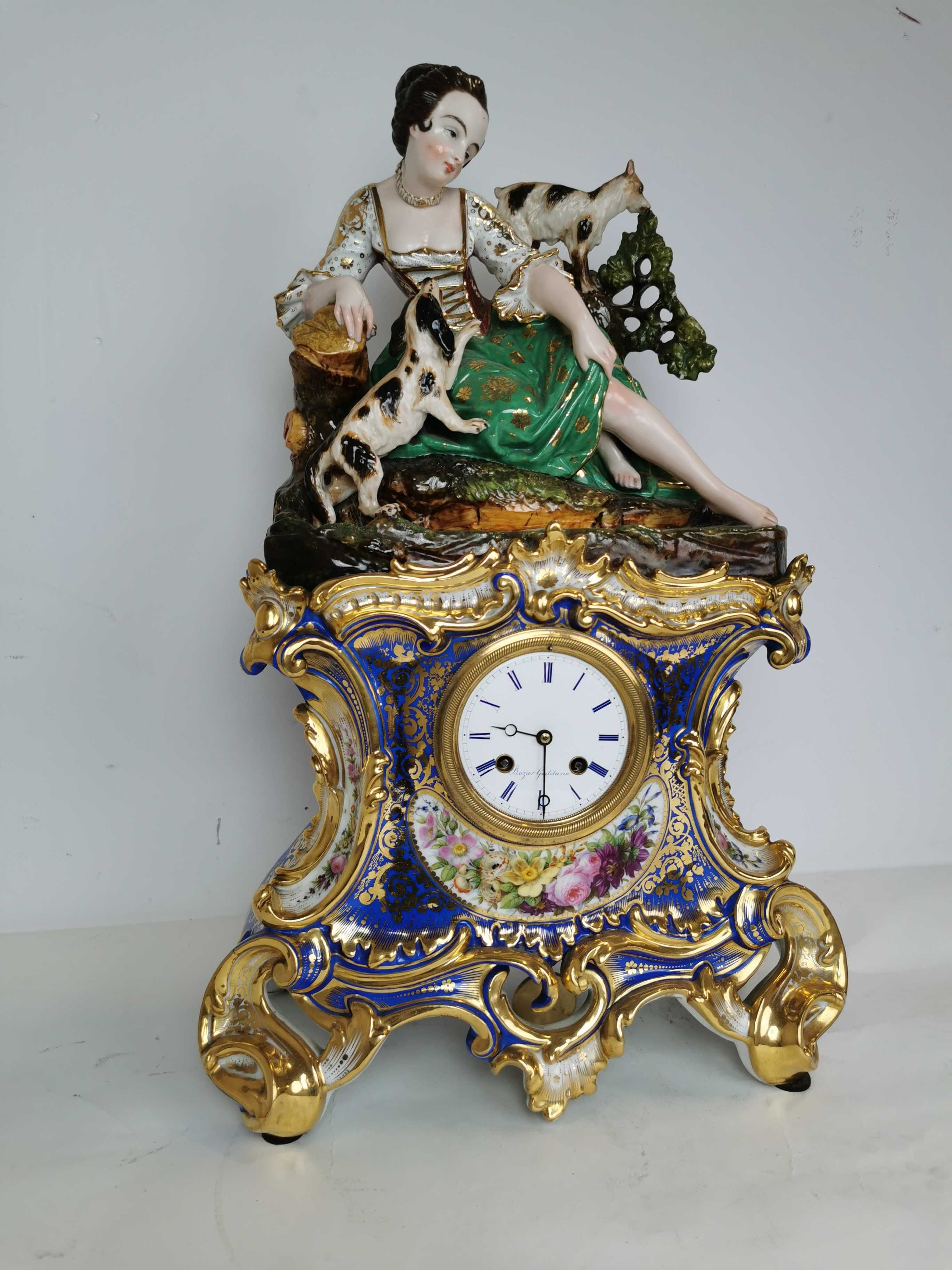 Zegar porcelanowy XIX kominkowy