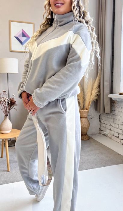 Костюм жіночий теплий флісовий штани і кофта зіп худі з білими вставка
