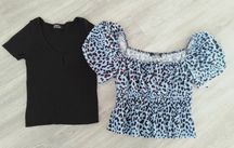 Dwie bluzki Bershka, czarna i niebieska