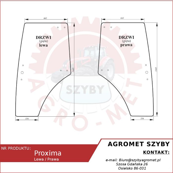 Szyba drzwi Zetor Proxima Forterra zielona i bezbarwna ACX175i