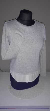 H&M bluzka sweterek dziewczęcy z koszula i perełkami r. 146/152