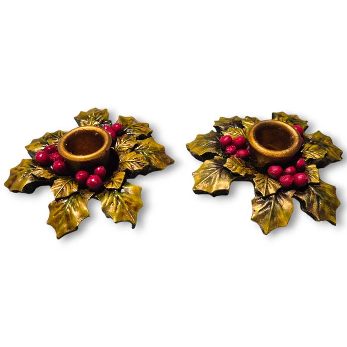 2 Castiçais azevinho p/ velas Natal