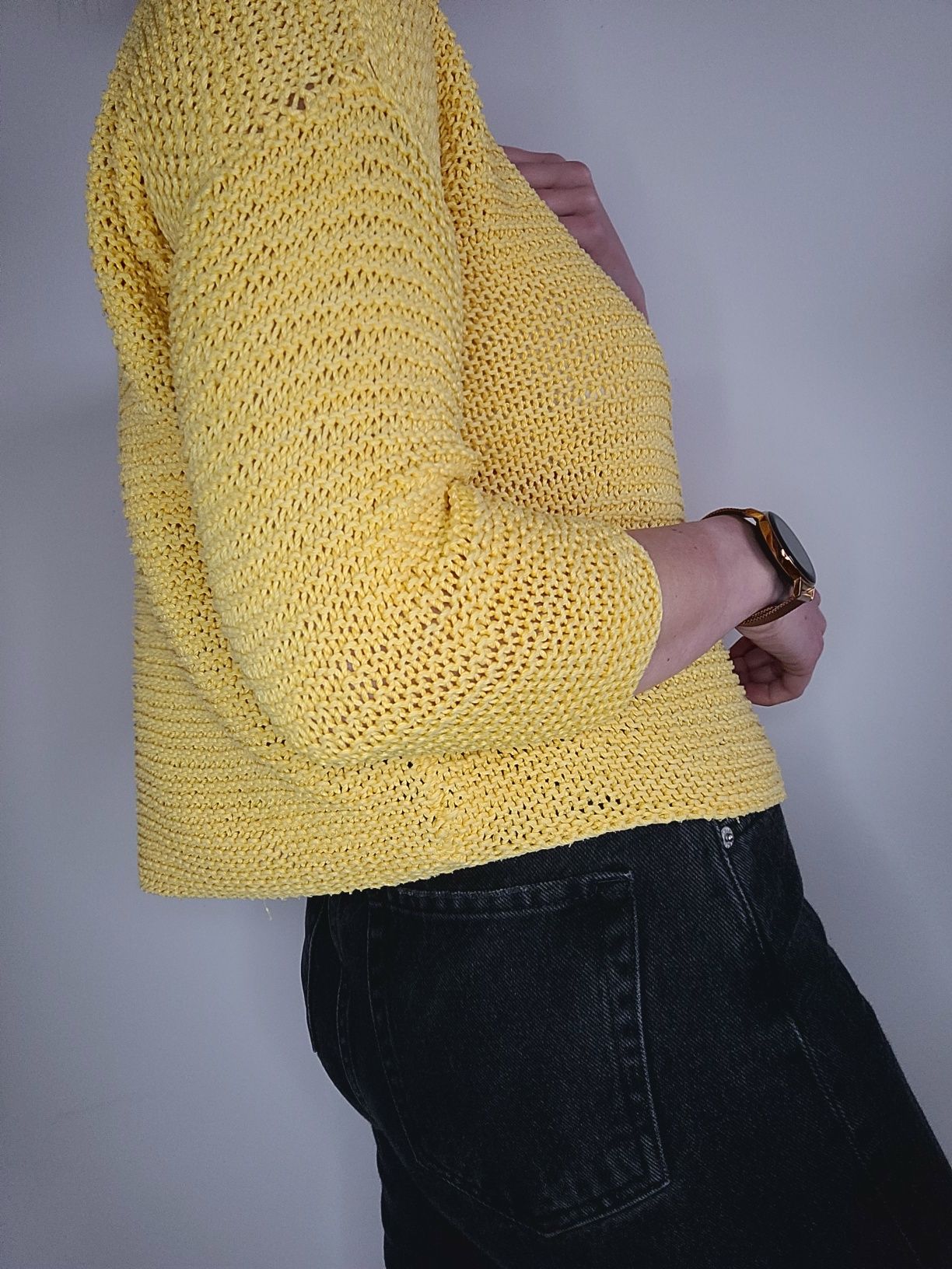 Żółty bawełniany sweter oversize handmade