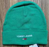 czapka beanie Tommy Jeans zimowa z logo zielona bawełna sportowa NOWA