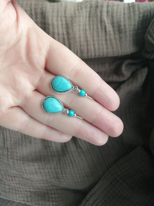 Kolczyki z turkusowym oczkiem. Styl boho lub indiański