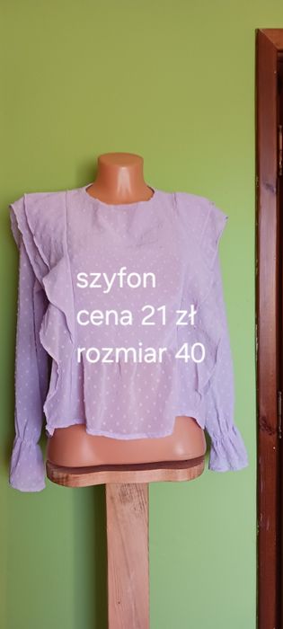 Liliowa szyfonowa bluzka z baskinką rozm.40