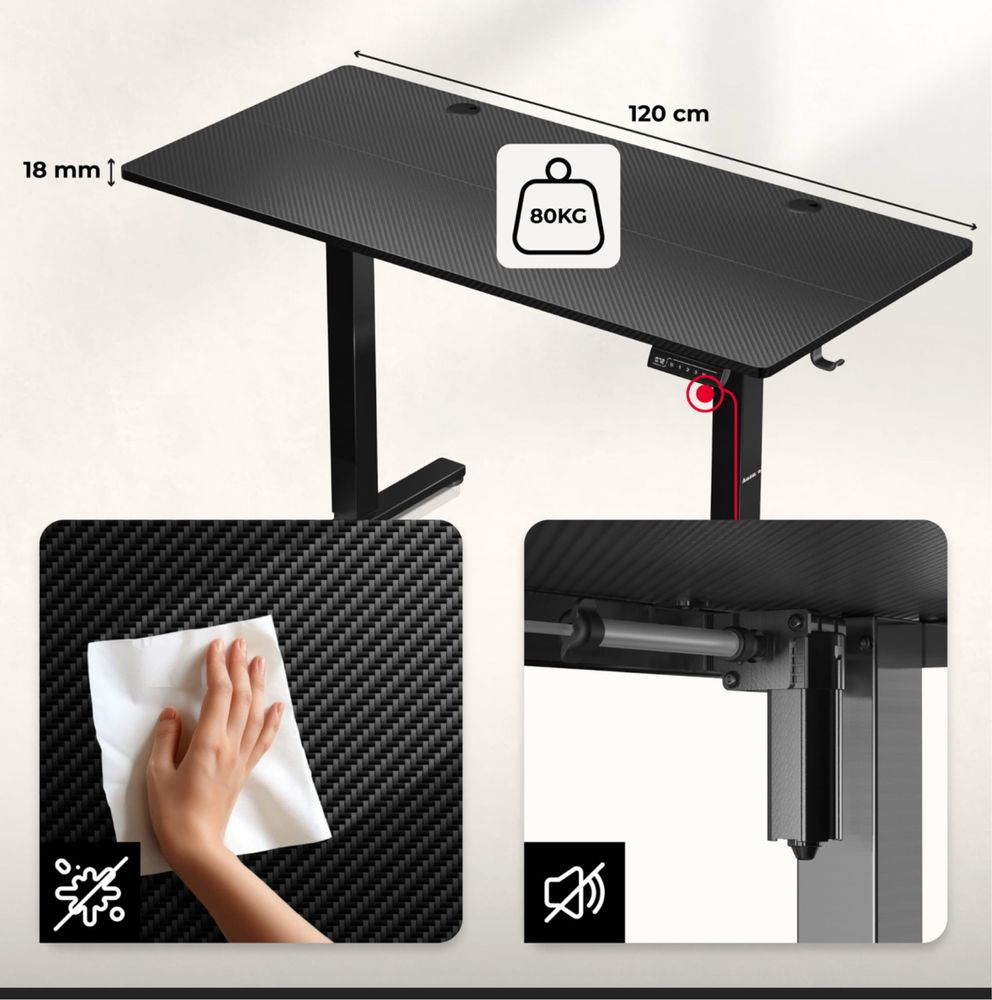 Biurko Elektryczne Huzaro Hero 8.2 Black 120 cm