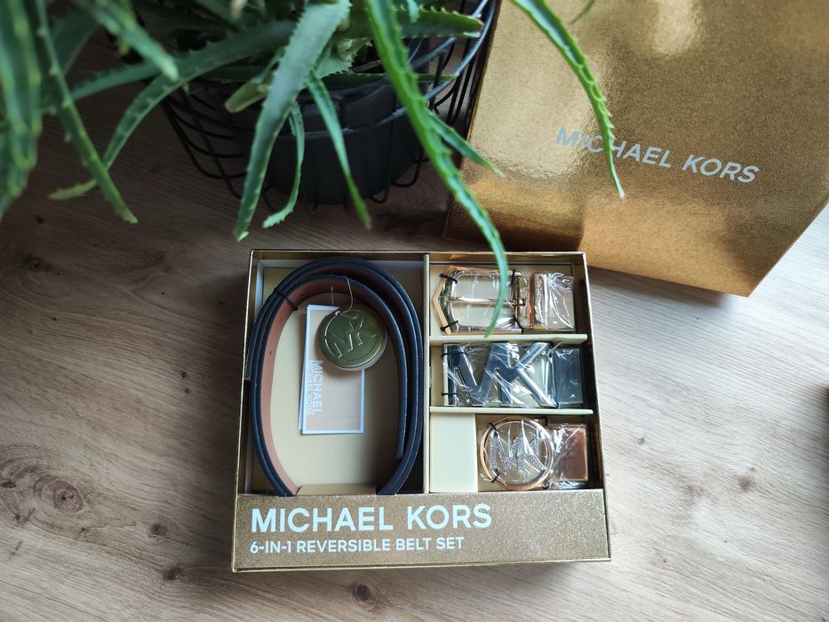 Pasek dwustronny michael kors beżowy trzy klamry uniwersalny rozmiar