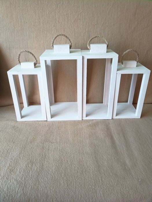 Lampiony , latarenki 3 sztuki drewniane kolor biały WARTO !