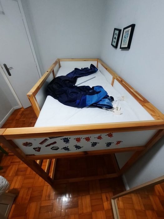 Cama + colchão reversível, branco/pinho, 90x200 cm + colchao +