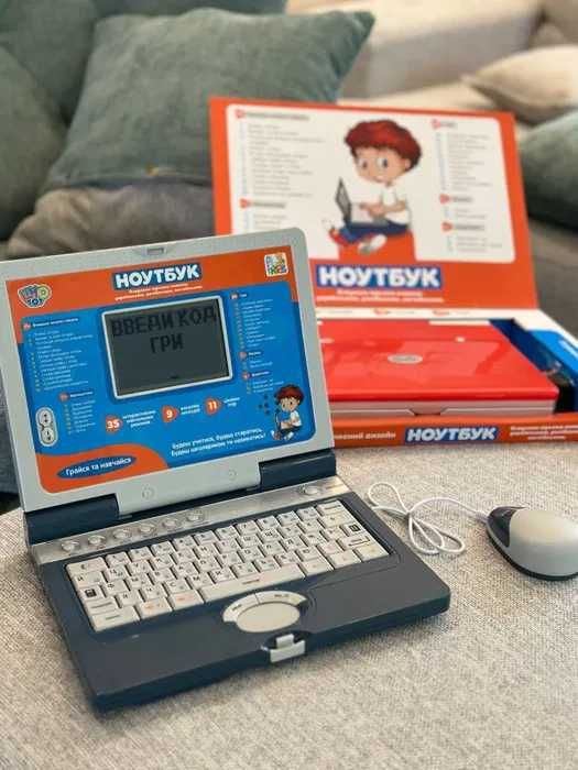 Дитячий ноутбук комп'ютер Навчальний з мишкою, 3 мови, 35 функцій