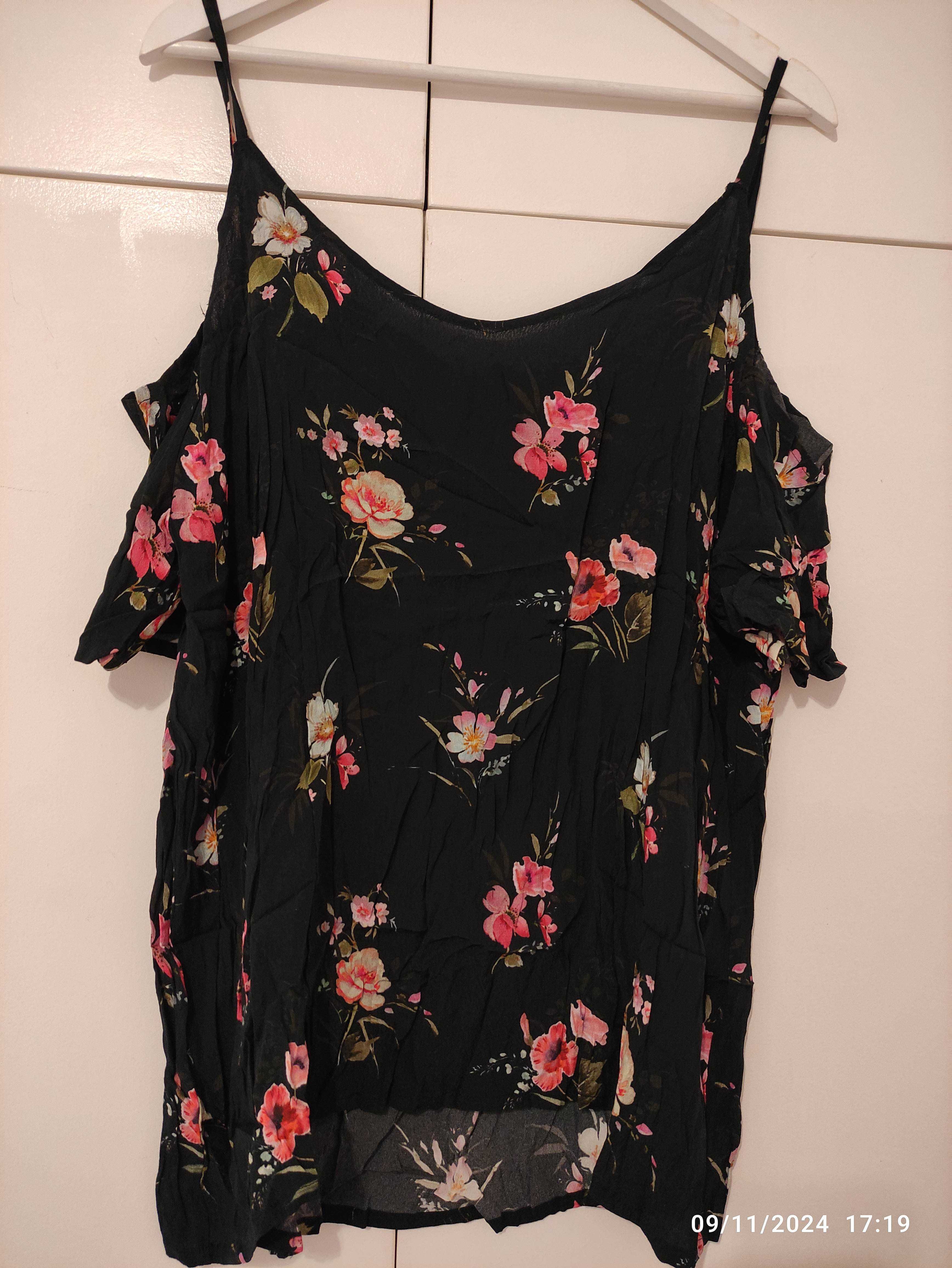 Top alças preto com flores