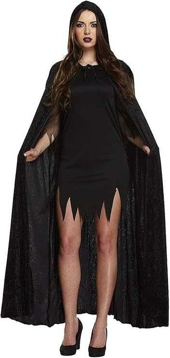 Peleryna z kapturem czarna, dł. 130 cm Halloween Cosplay