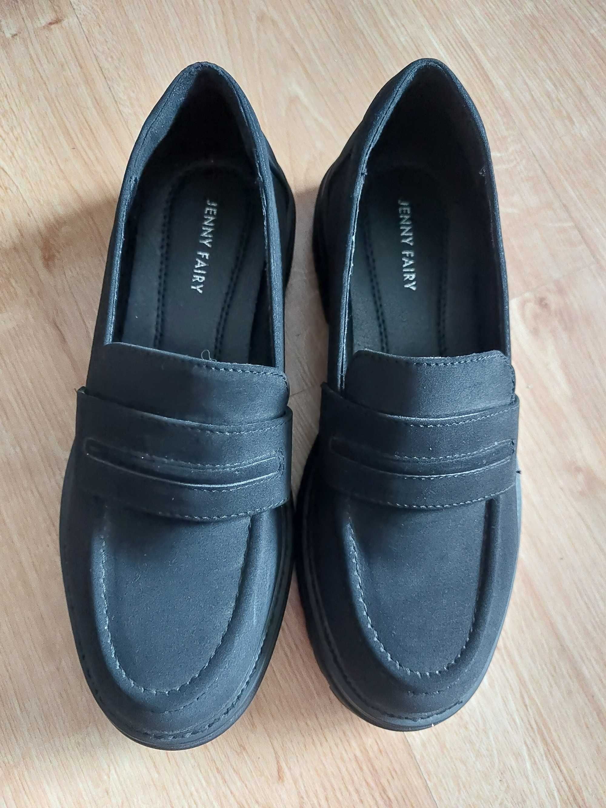 Mokasyny wsuwane Jenny molly czarne buty półbuty na platformie 36