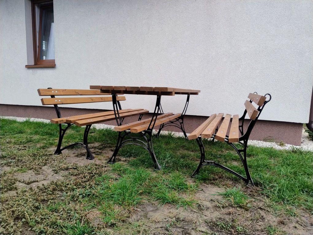 Meble ogrodowe metal drewno zestaw